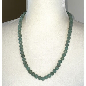 Light Green Jade Round Beaded 11.5 inch Necklace 8mm Beads Barrel Closure Vtg